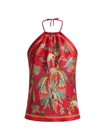 Etro Silk Top With Halterneck And Paisley Foliage Motif In Red