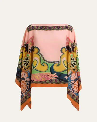 Etro Paisley-print Silk Poncho In Metallic