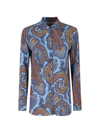 Etro Paisley-print Silk Shirt In Blue
