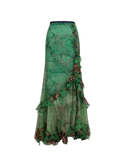 Etro Paisley-print Silk Skirt In Green
