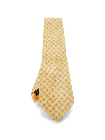 Pre-owned Etro Paisley-print Silk Tie In Yellow