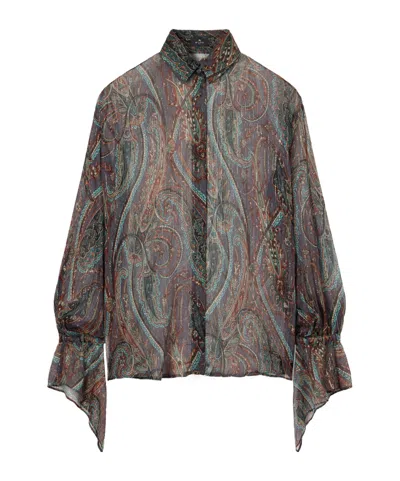 Etro Ruffled Paisley-print Silk-blend Chiffon Blouse In Brown