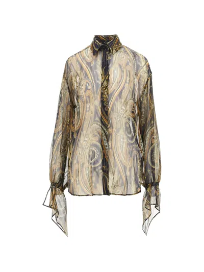 Etro Lurex Pinstriped Paisley Silk Shirt In Multi