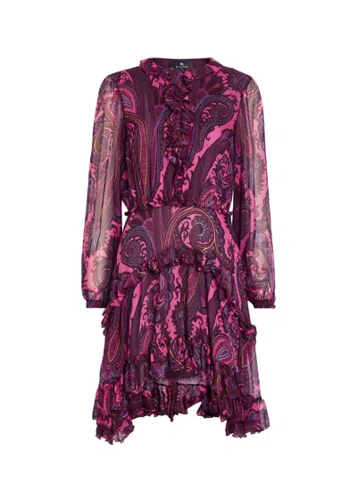 Etro Paisley-print Silk-chiffon Mini Dress In Multi