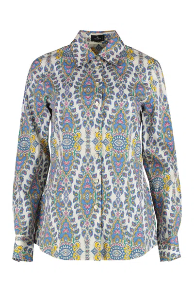 Etro Paisley-print Slim-fit Cotton Poplin Shirt With Stretch In Multi