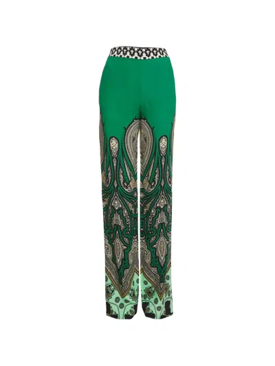 Pre-owned Etro Paisley-print Straight-leg Trousers In Green