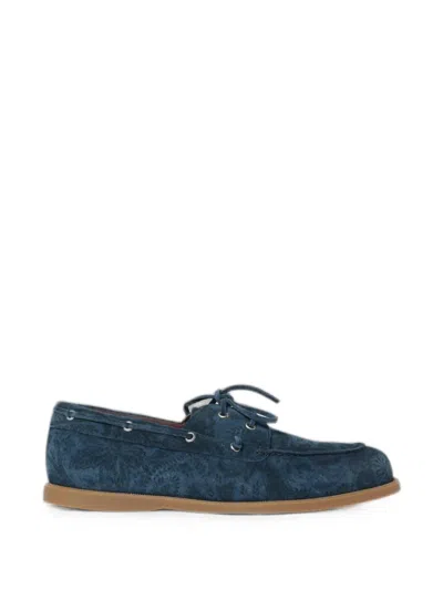 Etro Paisley-print Suede Loafers In Blue