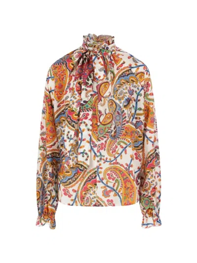 Etro Paisley-print Tie-neck Silk Blend Blouse In Multi