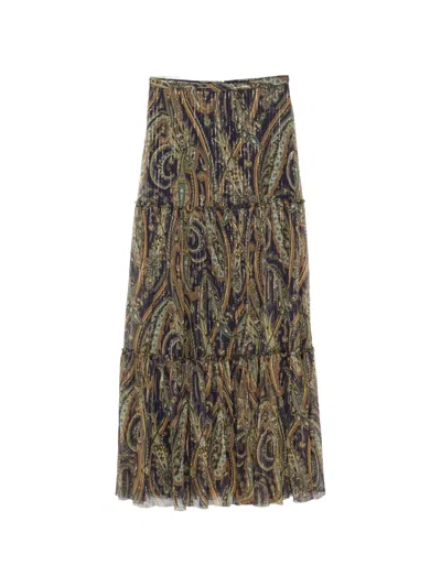 Etro Paisley-print Tiered Maxi Skirt In Blue
