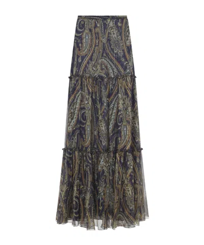 Etro Paisley-print Tiered Maxi Skirt In Multi