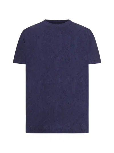 Etro Cotton T-shirt With Arnica Pattern In Blue