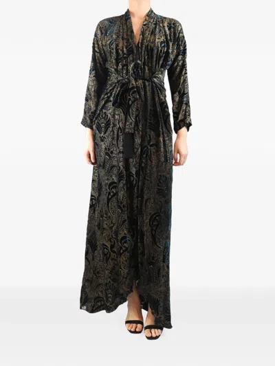 Pre-owned Etro Paisley-print Velour Maxi Dress In Black