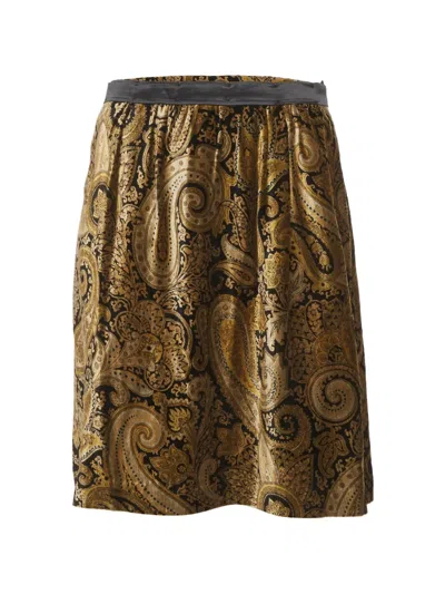 Pre-owned Etro Paisley-print Velvet Mini Skirt In Gold