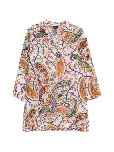 Etro Paisley-print V-neck Beach Kimono Shirt In Multi