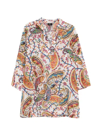Etro Paisley-print V-neck Beach Kimono Shirt In Multi