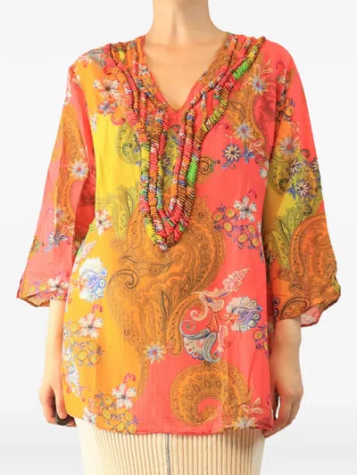Pre-owned Etro Paisley-print V-neck Blouse In Orange