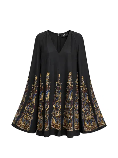 Etro Paisley-print V-neck Dress In Gray