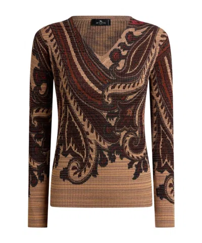 Etro Paisley-print V-neck Sweater In Blue