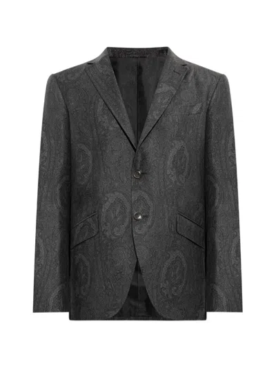 Etro Paisley-print Wool Blazer In Gray