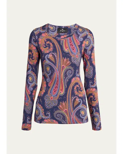 Etro Paisley-print Wool Jersey Long-sleeve Top In Stampa F D