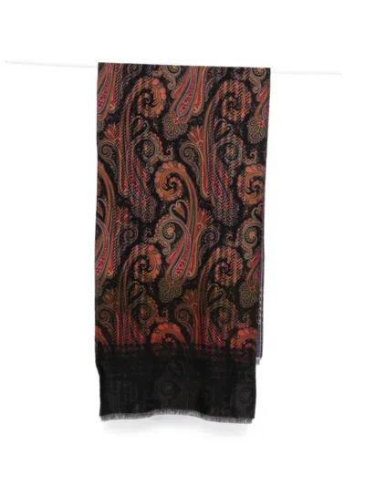 Etro Paisley-print Wool Scarf In Brown