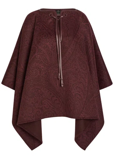Etro Paisley-print Wool-blend Cape In Burgundy