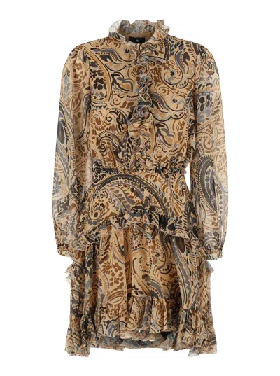 Etro Paisley-printed Ruffle Mini Dress In Beige