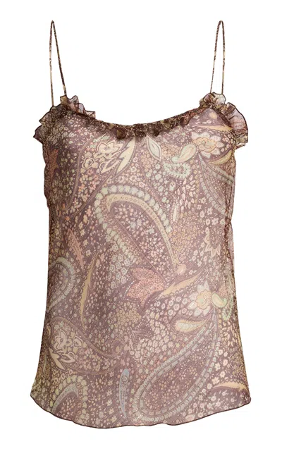 Etro Paisley-printed Silk-metallic Top In Purple