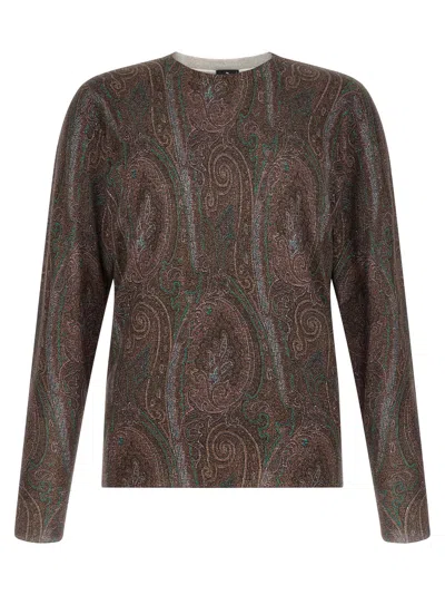 Etro Paisley-stamped Silk-cashmere Sweater In Brown