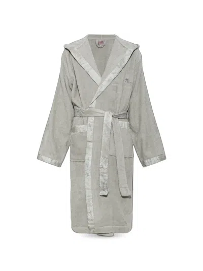 Etro Paisley-trim Hooded Dressing Gown In Gray