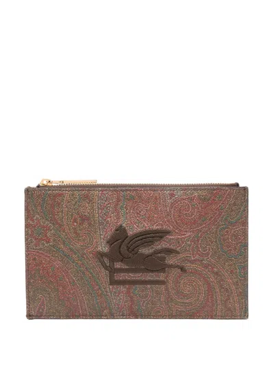 Etro Paisly Print Pouch In Brown