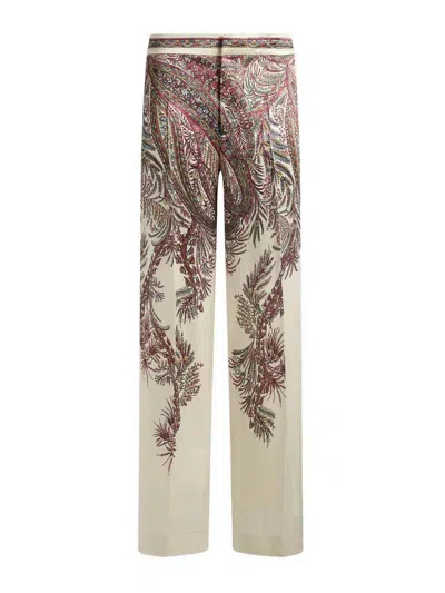 Etro Palazzo Trousers In Printed Satin In Neutral