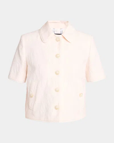 Etro Palm Jacquard Short-sleeve Single-breasted Jacket In Pink