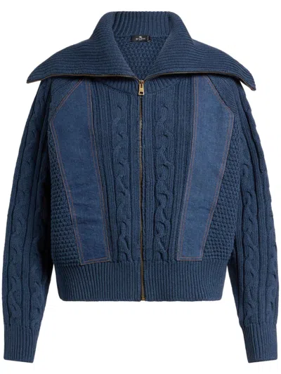 Etro Panelled Cardigan In Blue