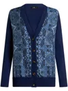 Etro , Cardigan With Silk Scarf Motif, Woman, Navy Blue, Size 48 In Blue