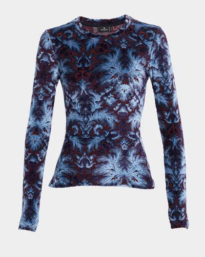 Etro Panne Crew Neck Long Sleeved Top In Multi