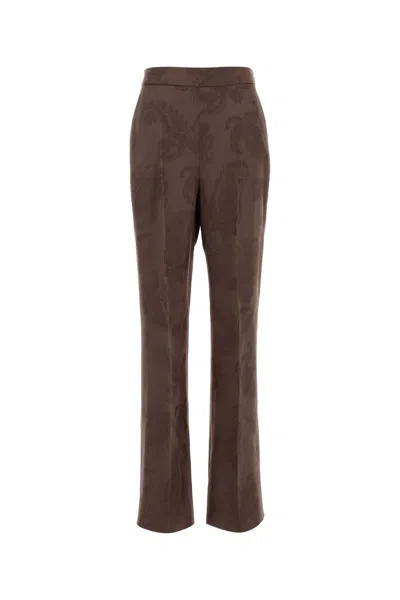 Etro High Waist Jacquard Paisley Straight Pants In Brown
