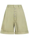 Etro Herringbone-pattern Cotton Bermuda Shorts In Green