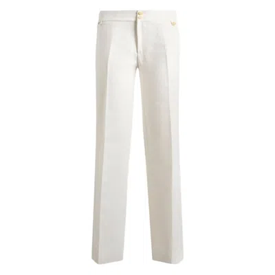 Etro Flared Cotton-blend Jacquard Trousers With Paisley Foliage Motif In White