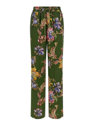 Etro Floral Print Trousers In Green