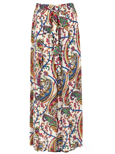 Etro Pantalone Palazzo Con Cintura E Motivo Paisley In Multi