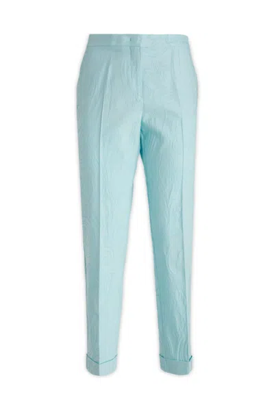 Etro Tailored Cotton Stretch Trousers In Blue