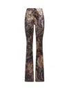 Etro Multicolor Flared Pants With All-over Motif In Velvet Woman In Grey
