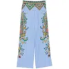 Etro Palazzo Silk Trousers With Floral And Geometric Print In Blue