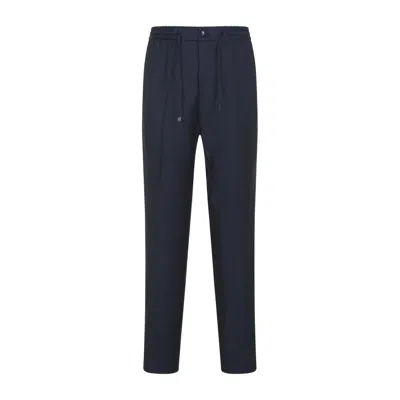 Etro Blue Solid Drawstring Trousers In Animal Print