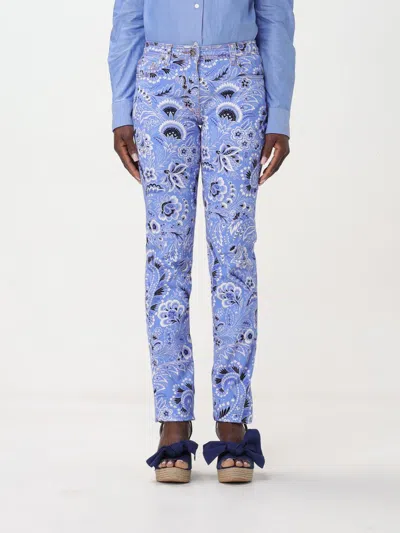 Etro Denim Jeans With Printed Bandana And Paisley In Clear Blue