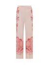 Etro Silk Trousers With Placed Flower Print In Pink