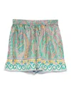 Etro Paisley Silk Shorts With Intricate Hem Detailing In Green