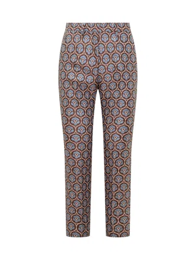Etro Cropped Jacquard Slim Pants In Blue Multi
