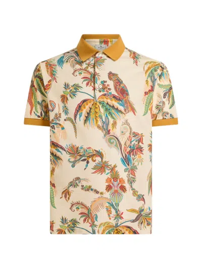 Etro Parrot And Palm-tree Motif Polo Shirt In Neutral